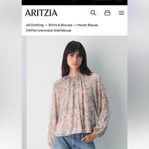 Aritzia Chiffon Blouse - Cream and Pink Floral